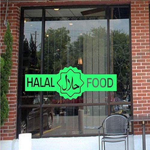 Halal Islamic Sign Wall Sticker Vinyl Store Restaurant Food Outlet Butcher Window Decoration Decal Door Mural Removable, Green 57 * 20Cm