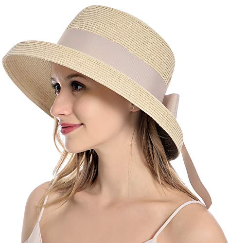 Muryobao Damen Sonnenhut Strohhut Sommer UV-Schutz Reise Faltbare Krempe Eimer Hut Vintage Glocke Strand Angeln Kappe, Beige, Einheitsgröße