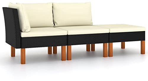 vidaXL Eukalyptusholz Massiv Gartenmöbel 3-TLG. Sitzgruppe Sofa Lounge Gartensofa Gartenset Sitzgarnitur Mittelsofa Ecksofa Poly Rattan