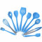 Juego de 10 utensilios de cocina de silicona antiadherente, antiarañazos y resistente al calor, herramienta de cocina antiadherente para cocina, cucharón, espátula, cuchara de pasta, color azul