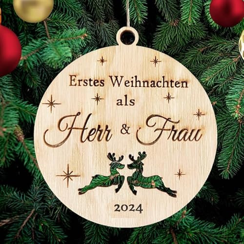 Pet-Jos Erstes Weihnachtenals Herr & Frau Christbaumschmuck Weihnachtsdeko aus Holz Weihnachtsbaum Weihnachtsdekoration