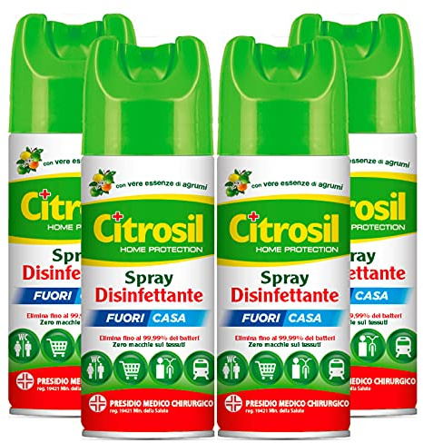 Citrosil Home Protection, Spray Disinfettante On The Go Con Vere Essenze Di Agrumi - 100 Ml X 4 Pezzi