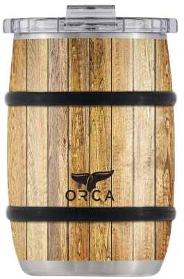 ORCA Whiskey Barrel Tumbler, 12 oz. Oak Wood Grain Style Insulated Stainless Steel Whiskey Glass Beer Mug Keeps Drinks Ice Cold