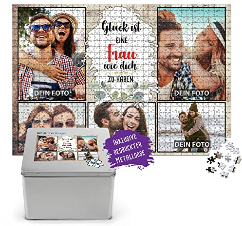 Foto-Puzzle mit 5 Fotos Bedrucken - Glück ist eine Frau wie Dich zu haben - Collagen-Puzzle selber gestalten für die Frau - 2000 Teile inkl. hochwertiger Metalldose
