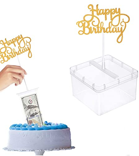 Morofme Kuchen Spardose, Geld ziehen Kuchen Form, Geld Kuchen Spender Box, Kuchen Geld Kit mit Happy Birthday Cake Topper Kuchen ATM Spardose für Geburtstag Abschlussfeier Kuchendekoration