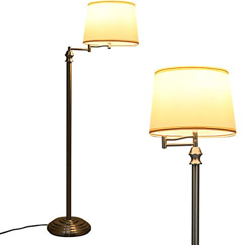 COSTWAY Lampadaire sur Pied Salon, Lampadaire avec Abat-jour en Tissu PVC et Tube en Fer Nickelé, Convient Ampoules de E27, MAX 40W, Ø 35,5 x H 152 cm, pour Salon, Bureau, Chambre, Salle d'Étude