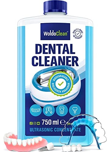 Limpiador dental para prótesis dentales, prótesis dentales y tenazas, 750 ml de concentrado limpiador para dispositivos ultrasónicos, elimina depósitos y decoloraciones, sin cloro y sin olor