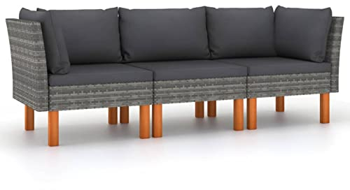 Festnight Balkonmöbel Sofa Balkon Rattan Gartensofa 3-Sitzer Balkonlounge für Keiner Balkon Outdoor Sitzbank Garten Lounge Couch Bank Loungemöbel Gartenlounge Gartenmöbel