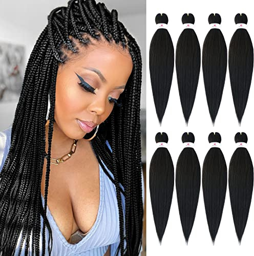 Beyond Beauty Cheveux de tressage pré-étirés EZ Braid,8 paquets-20 pouces EZ Braid Professional Hair Yaki Texture Extensions de cheveux synthétiques(8Packs-20Inch,#1B)
