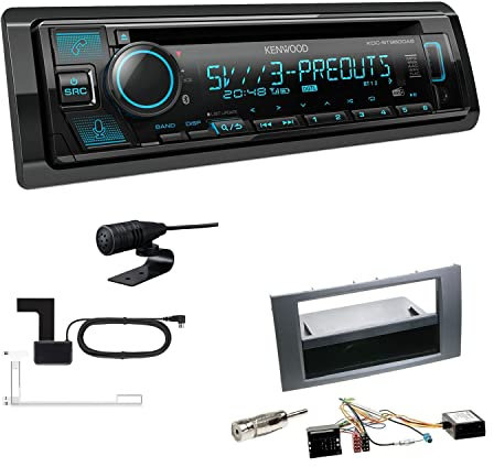 Kenwood KDC-BT960DAB 1-DIN Autoradio CD-Tuner mit Bluetooth Digitalradio DAB+ inkl. Einbauset passend für Ford Transit 2006-2013 dunkelsilber/anthrazit inkl Canbus