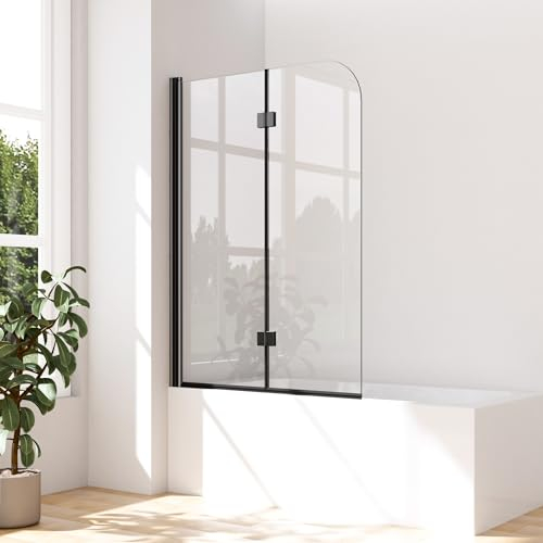 Duschwand für Badewanne Schwarz 120 x 140 cm 6mm Nano Glas faltbar Duschabtrennung Duschwand