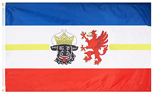 MUWO Flagge 16 deutsche Bundesländer + Mallorca 90 x 150 cm, doppelseitige Gartenflagge, wetterbeständige Fanflagge, Polyester Länderflagge Deutschland, mit Metallösen. (Mecklenburg-Vorpommern)