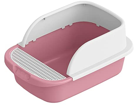Sharplace Katzentoilette mit hoher Seite, Anti-Spritzer-Katzenklo, Kätzchentoilette, halbgeschlossene, abnehmbare Kätzchentoiletten, ROSA, l