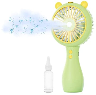 Handheld Fan with Mist Spray Portable Mini Fan Water Spray USB Rechargeable 3 Speeds Cooling Spray for Travel & Outdoors (Green - Bear Ears)