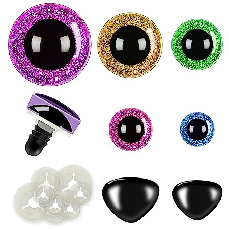JETOP 99 Stück Sicherheitsaugen und Sicherheitsnasen,12-20mm sicherheitsaugen für häkeltiere, Safety Eyes mit Unterlegscheiben für Plüschtier, Puppe, Teddyaugen (Blau, Rosa, Grün, Gold, Lila)