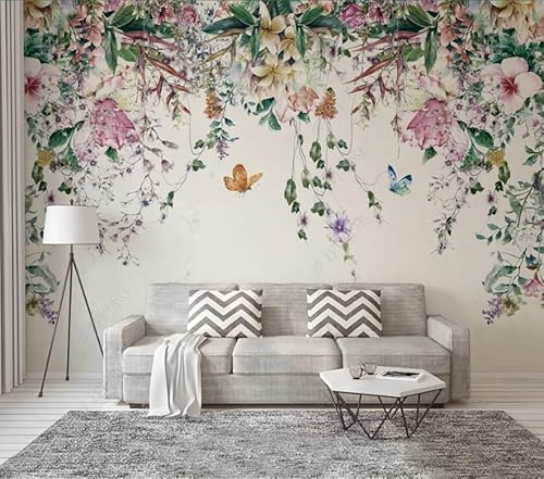 Hand Drawn Small Fresh Tropical Plants Leaves Flowers Birds 3D Wallpaper Home Dining Decor Paste Sofa Living Room The Wall for Bedroom Mural-430cm×300cm