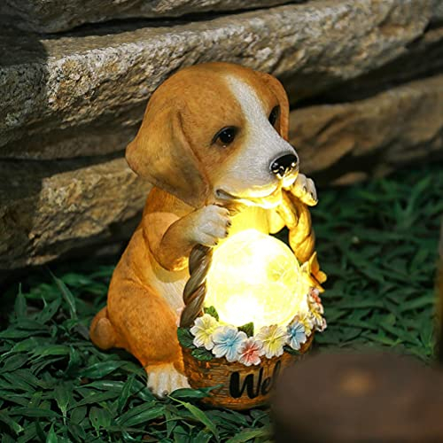 EOEO Hunde Skulptur Solarlampen für Außen Garten, Gartenfiguren LED Solarleuchte im Freien Kunstharz Wasserdicht Deko Tierleuchten für Garten Balkon Terasse Dekoration Solarbeleuchtung