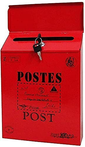 Letterbox Post Box with Newspaper Holder Postal Vintage Ornaments Paint with Lock Iron Mailbox Letter Box Colorful Mailbox 1109(Color:Red)