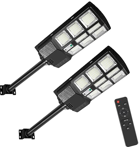 Gimisgu Lot de 2 lampadaires solaires LED 300 W pour extérieur avec détecteur de mouvement 6500 K IP67 étanche pour jardin, rue