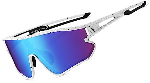 DUCO Polarisierte Sonnenbrille Baseball Sonnenbrille Leichte TR90 Rahmen UV400 Sport Radfahren Schatten für Männer Frauen DC0023 (Weiß Rahmen Schwarz Temple Revo Blau Linse)