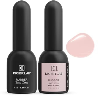 DIDIER LAB Premium Rubber Base Gel Set - HEMA & TPO Free - Clear & Milky Pink - Extra Strong Nail Strengthener Repair for Damaged Nails - Long Lasting UV/LED Base Coat - Self-Leveling Formula - 2pcs