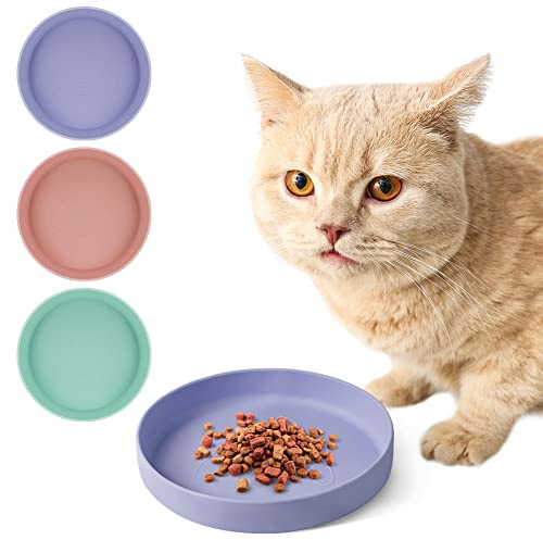 Adiwo Cat Feeding Bowl, Purple Cat Bowl Anti-Slip Cat Food Bowl, Multi-purpose Flat Food Bowl, Food Silicone Grade Oval Drinking Bowl for Wet Food and Water Cat Bowls for Indoor Cats Kittens Puppies