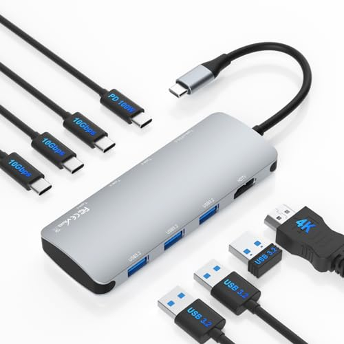 USB C Hub 10Gbps Mit USB A 3.2 Gen2, HDMI 4K@60Hz, PD100W, Docking Station Kompatibel Mit MacBook, Surface, HP, Lenovo, Dell Laptop Und Mehr Typ C Geräten