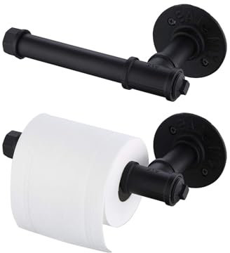 Qflushor Toilettenpapierhalter für industrielle Rohre, Wandmontage, Vintage-Stil, Metall, Eisenrohr, Rollenhalter für Badezimmer, Schlafzimmer, Küche, Schwarz, 2 Stück