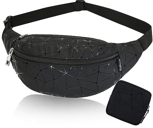 Bauchtasche Mädchen Gürteltasche Kinder Bauchtasche Festival Tasche Bum Bag Bauchtasche Schwarz Damen Festival Herren Bauchtasche Mode Hüfttasche Damen Wasserdicht Holographic Jugendliche(Schwarze)