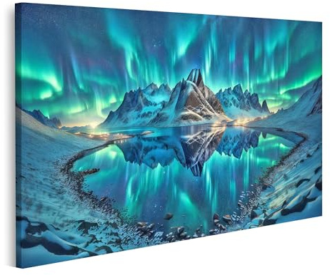 islandburner Bild auf Leinwand Polarlichter über Nachtlandschaft atemberaubend Aurora Borealis Bilder Wandbilder Poster
