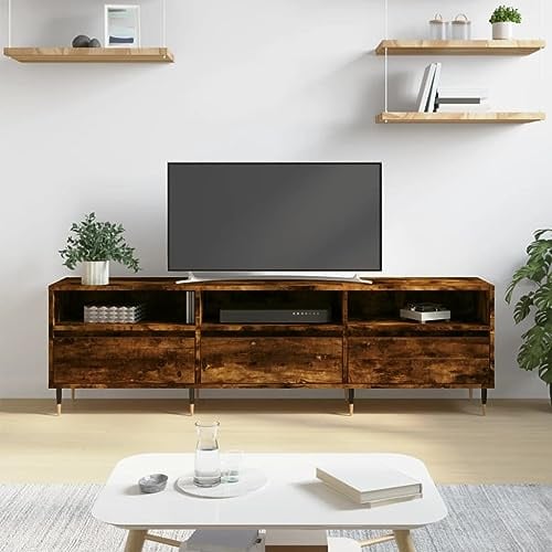 TJROO TV-Schrank aus Eichenholz, 150 x 30 x 44,5 cm, aus mehrschichtigem Holz, aus Eisen, Vitrine mit TV-Türen