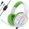 Fachixy FC200 Gaming-Headset für PS4/PS5/PC/Xbox One, Geräuschunterdrückung, Gaming-Kopfhörer, Headset mit Stereo-Mikrofon-Sound mit 3,5-mm-Klinkenstecker mit RGB-Licht - Weiss-GRÜN