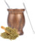 Ruikcoll Taza de mate, juego de tazas de té mate, con pajita y cepillo de limpieza, para té mate, diseño con aislamiento de doble pared (veta de madera)