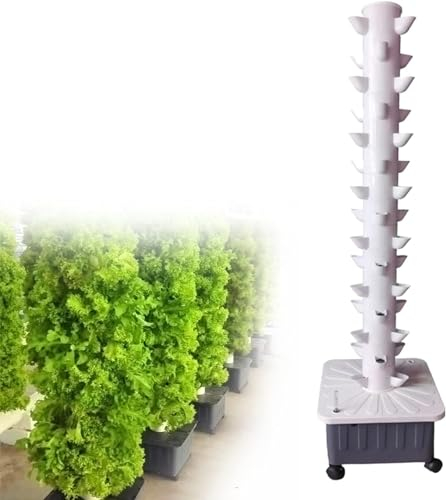 RRrawgff Hydroponic Tower, 15 Tier 45 Holes Aquaponic Wax System, Earless Growing Garden Aeroponic Growth Kit for Herbs, Fruits and Vegetables with Hydration Pump, Adapters, Mesh Pots