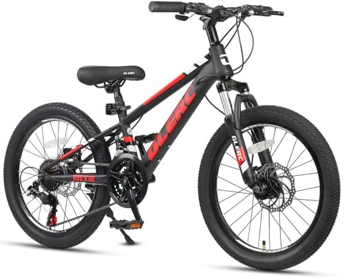 Glerc Skyline kids mountain bike for boys girls, 20 inch bike for 6 7 8 9 10 11 12 years teenagers, 3 or 7 speed bike with front suspension & disc brakes & sturdy frame,black