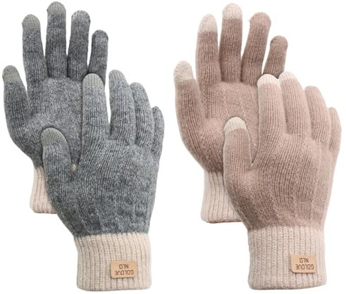 VEGCOO 2 Paires Femmes Gants Hiver Chauds Tricotés Écran Tactile, Mitaine Chauds d'hiver Femme, Tricotés Gants Thermique, pour Conduite Cyclisme Travail (abricot + gris)