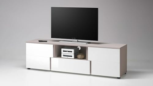 Möbel Akut S Lowboard 5 Quest MDF weiß Hochglanz Cappuccino 2 Türen, 1 Schubkasten, B/H/T: ca. 165x48x41 cm