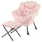 COSTWAY Poltrona Relax con Poggiapiedi, Poltrona da Lettura con Cuscino per Testa, Poltrona Moderna con Schienale e Seduta Imbottiti, Braccioli e Tasca di Stoccaggio, Portata 150 kg (Cashmere Rosa)