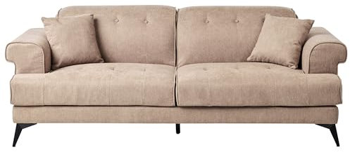 Beliani Sofa Stoff helles Braun 3-Sitzer gepolstert mit verstellbaren Kopfstützen Skive