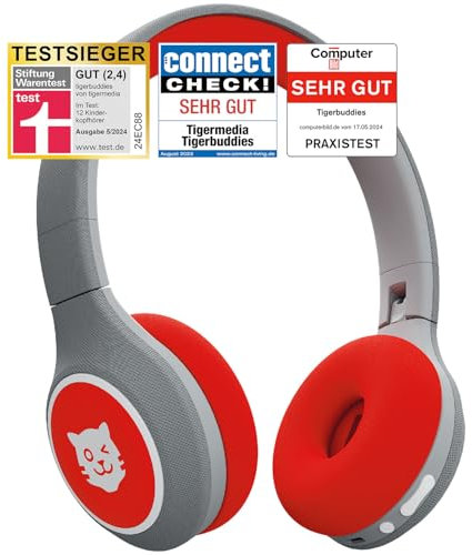 tigermedia tigerbuddies Bluetooth Kinderkopfhörer | Verstellbare Passform & Weiche Polster | Kopfhörer Kinder mit Lautstärkebegrenzung | Klinkenstecker & Bluetooth | 8 Std. Kabellos