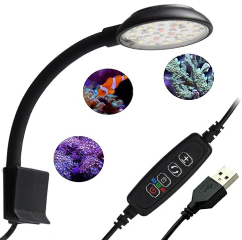 GERUI Lampe d'aquarium, lampe d'aquarium avec lumière blanche et bleue, 7 W, pour aquarium de 20 à 40 cm, avec minuterie et fonction mémoire, éclairage d'aquarium adapté aux plantes aquatiques et aux