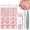 DMQ Square French Press on Nails Kit, 240Pcs White Tip False Nails, Nude Color French Fake Nail Tips, Full Cover Stick on Nails with Nail Glue for Nail Art Manicure Decorations