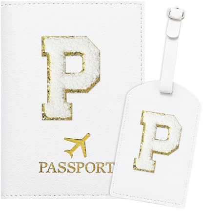 ZVRSUA Reisepasshülle Kofferanhänger Set mit Buchstabe , Reisepasshülle Personalisiert mit Namen, Passport Hülle Weiß, Travel Passport，Ausweistaschen，Geschenk für Frauen/Teenager/ Mädchen/Kind (P)