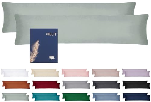 Vielit Seitenschläferkissen Bezug 40 x 145 2er Set Kissenbezug 40x145 Seitenschläfer Kopfkissenbezug Weich Öko-Zertifikat Sage Grün