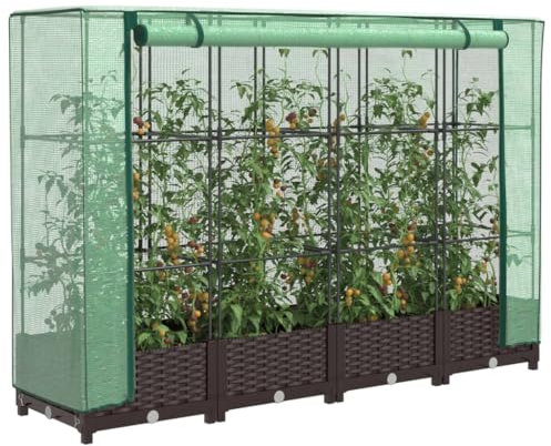 HaoChrymec Carré Potager Surélevé with Polypropylène, Fixation Serre, Aspect Rotin, Potager Surélevé, Bac Jardinière Extérieur, Jardinière Balcon, Jardin, 160 x 40 x 123 cm