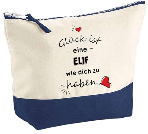 Große Kosmetiktasche Elif Glück haben – Schminktäschchen Make-up & Kulturtasche aus Baumwolle 5L – Geschenkidee Muttertag Geburtstag Schwester Weihnachten