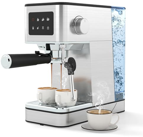 COSTWAY Espressomaschine mit Milchaufschäumer, 20 Bar Siebträgermaschine mit Touchscreen & 1,7 L abnehmbarem Wassertank, Kaffeemaschine für Cappuccino, Latte & Cold Brew