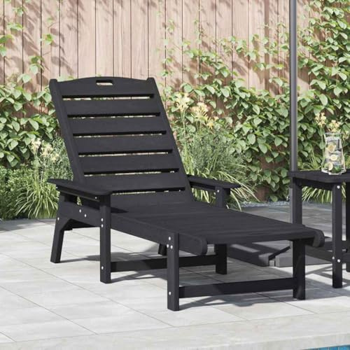 Tonture Sonnenliege Schwarz, 73,5 x 92 x 90cm HDPE Kunststoff, verstellbar für Garten, Terrasse, Balkon, 110kg Tragkraft, Bequeme Liege