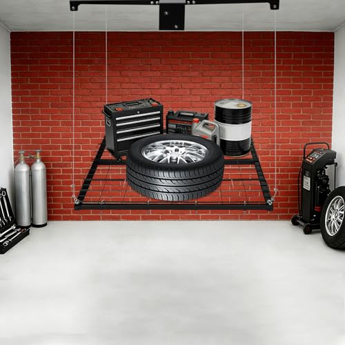 GIDRLL Sollevatore per garage in acciaio al carbonio, regolabile per carichi pesanti, con manovella, portata 113 kg, altezza di sollevamento 243 cm, organizer da garage salvaspazio, facile