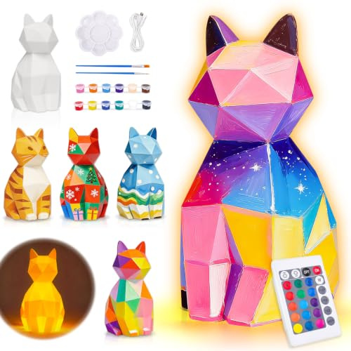 Bastelset Kinder ab 6 8 Jahre Bastel Geschenk Mädchen Jung Katze Nachtlicht | Basteln Geschenke für 10 9 8 7 6 Jährige Mädchen Junge Spielzeug ab 5-12 Katzenlampe Geburtstagsgeschenk Malset Kreativ Set